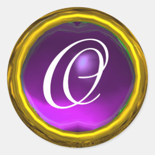 Sticker Rond MAGIC AMÉTHYST MONOGRAM brillant violet éclatant
