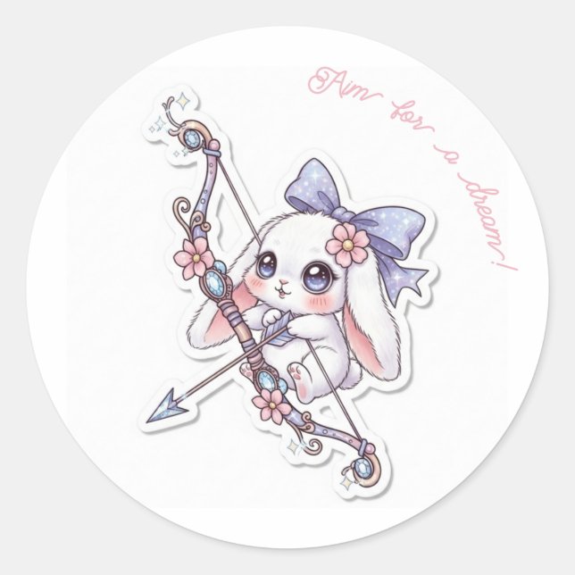 Sticker Rond Magic Bow Bunny - Dreamy Fantasy Adventure Kawaii  (Devant)