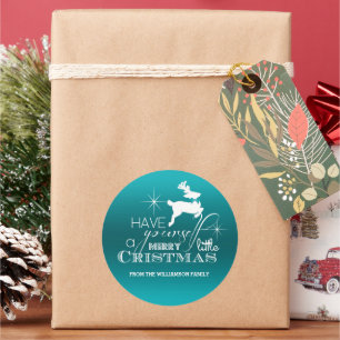 Sticker Rond Magic Christmas Reindeer (bleu) Personnalisé