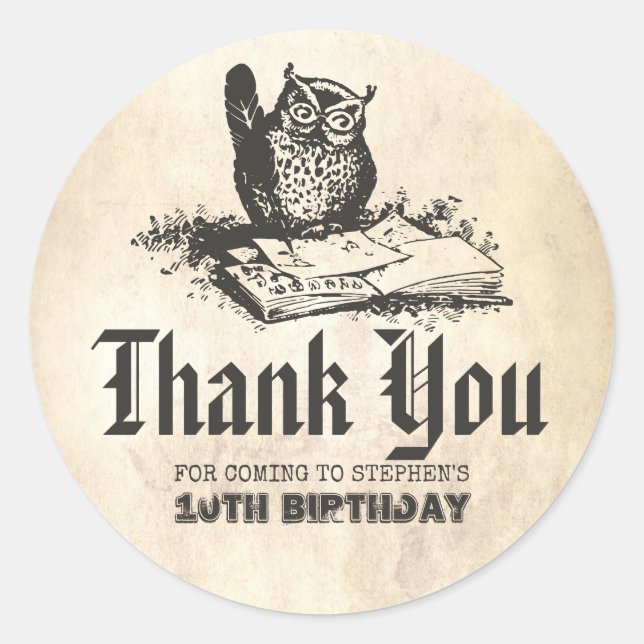 Sticker Rond Magic Owl Anniversaire Merci (Devant)