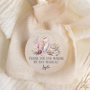 Sticker Rond Magic Owl Girl Wizard Merci Classic