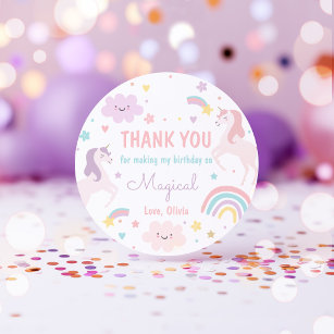 Sticker Rond Magic Pastel Unicorn Rainbow Birthday Party