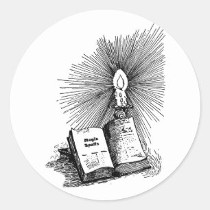 Sticker Rond Magic Spells Livre Bougie