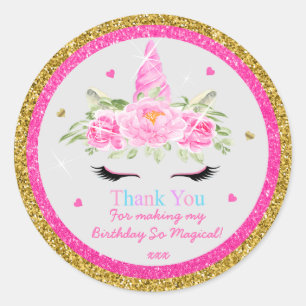 Sticker Rond Magic Unicorn Anniversaire Merci Favor