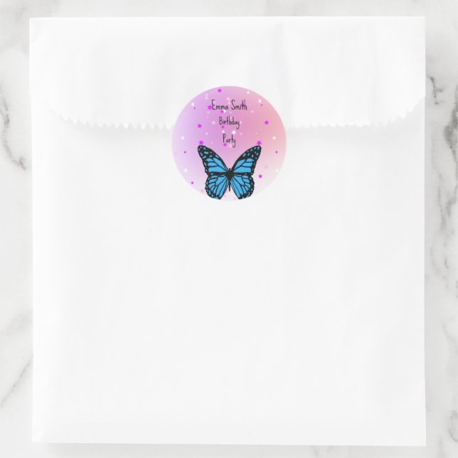 Sticker Rond Magical blue butterfly pink glitter art (Sac)