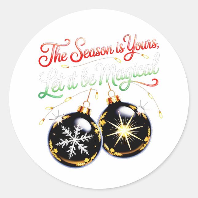 Sticker Rond Magical Christmas Golden Glow & Snowflake Holiday  (Devant)