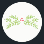Sticker Rond Magical Christmas Mistletoe Turquoise ID441<br><div class="desc">Belle conception minimaliste autocollant de Noël avec un simple spray de mistletoe verte et des baies de corail sur un arrière - plan blanc en option. Ajoutez facilement un nom et un message si vous préférez. Recherchez ID441 pour voir d'autres produits de coordination et d'autres options de couleur pour cette...</div>