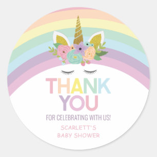 Sticker Rond Magical Day Unicorn Rainbows Baby shower Favoriser