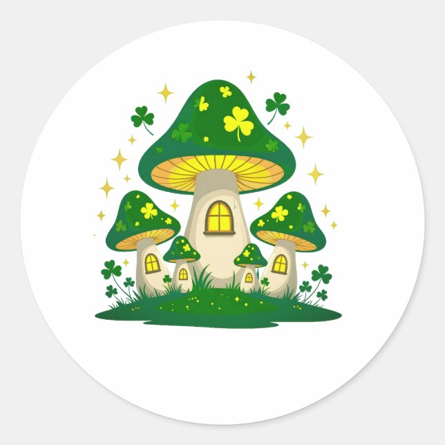 Sticker Rond Magical Mushroom Village With Glowing (Devant)