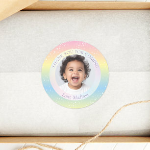 Sticker Rond Magical Rainbow Stars Merci photo pour venir