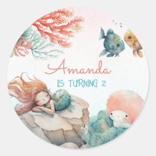Sticker Rond Magical Under the Sea Watercolor Fête d'anniversai