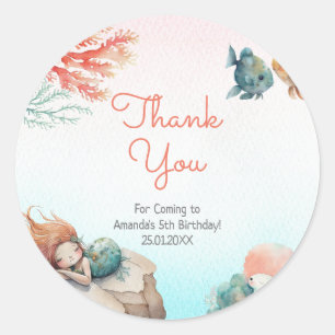 Sticker Rond Magical Under the Sea Watercolor Fête d'anniversai