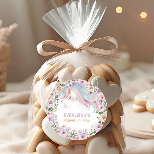 Sticker Rond Magical Unicorn Purple Flower 1st birthday (Créateur téléchargé)