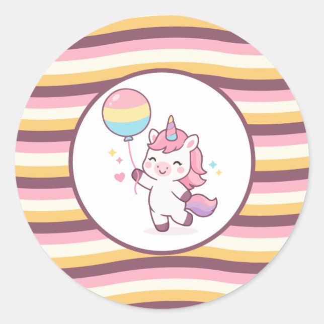 Sticker Rond Magical Unicorn & Rainbow Girl Birthday party  (Devant)