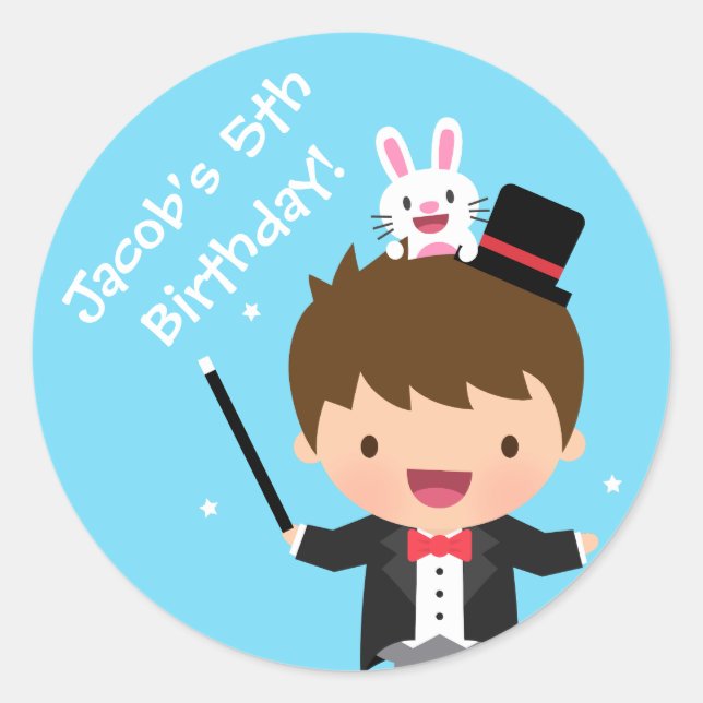 Sticker Rond Magician Boy Kids Magic Birthday Party (Devant)