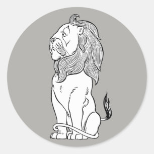 Sticker Rond Magicien vintage de Oz, Lion peureux courageux