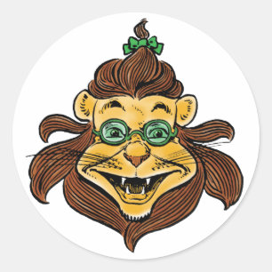 Sticker Rond Magicien vintage de Oz, Lion portant des lunettes