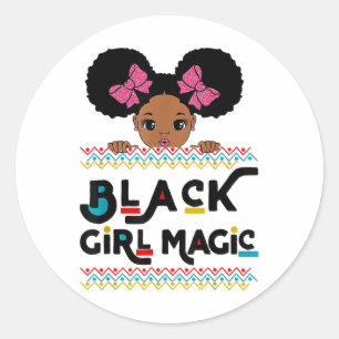 Sticker Rond Magie de fille noire Afro-américaine Mélanine Enfa