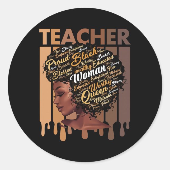 Sticker Rond Magie de l'enseignant noir Éducation à l'histoire  (Devant)