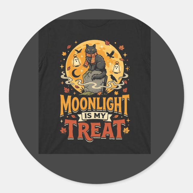 Sticker Rond Magie de Lune de Chat Noir d'Halloween (Devant)
