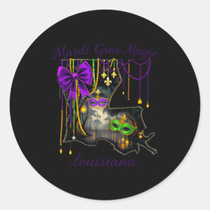Sticker Rond Magie de Mardi Gras Masque de Carnaval de Louisian