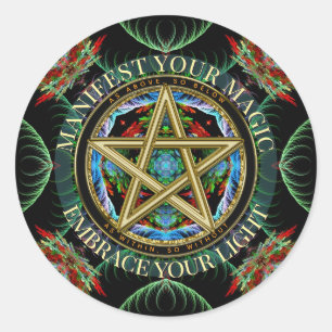Sticker Rond Magie du Pentacle Doré Fractales