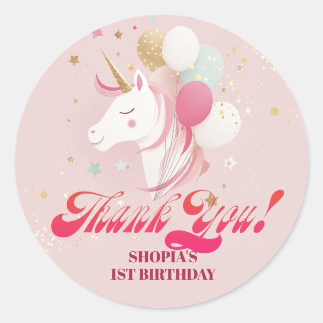 Sticker Rond Magique 1er Anniversaire Unicorn (Devant)