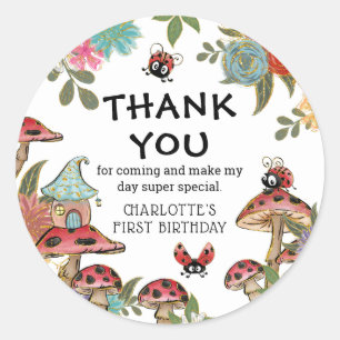 Sticker Rond Magique Aquarelle Jolie Fille Coccinelle Anniversa