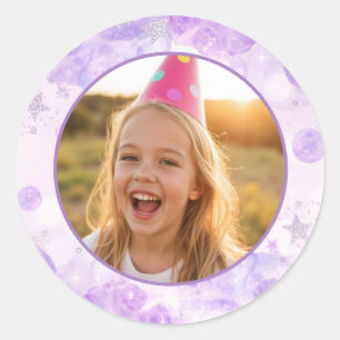 Sticker Rond Magique Bulles Violettes Photo Anniversaire