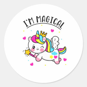 Sticker Rond Magique Cute Chibi Unicorn Girl