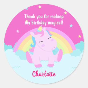 Sticker Rond Magique Cute Unicorn Anniversaire