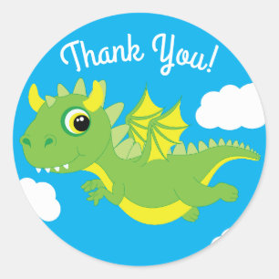 Sticker Rond Magique Dragon mignonne 1er anniversaire Merci