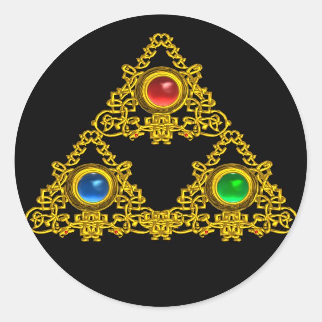 STICKER ROND MAGIQUE ELFIC TALISMAN /GOLD TRIANGLE AVEC GEMSTON (Devant)