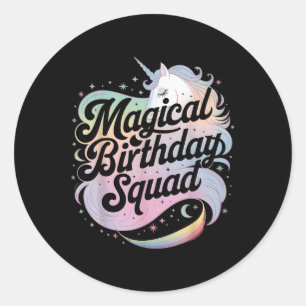 Sticker Rond Magique Escouade Anniversaire Unicorn Party Amusem