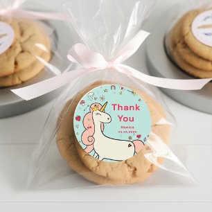 Sticker Rond Magique jour mignon dessin animé licorn anniversai