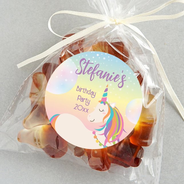 Sticker Rond Magique Rainbow Unicorn Fille fête d'anniversaire (Créateur téléchargé)