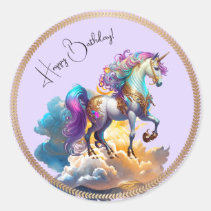 Sticker Rond Magique Unicorne Imaginaire nuages romance anniver
