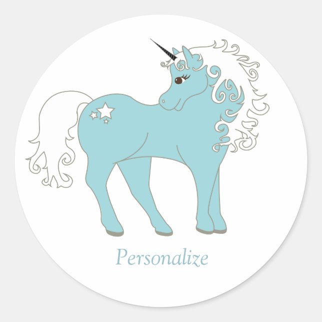 Sticker Rond Magique Unicorne mignonne & adorable avec étoile (Devant)
