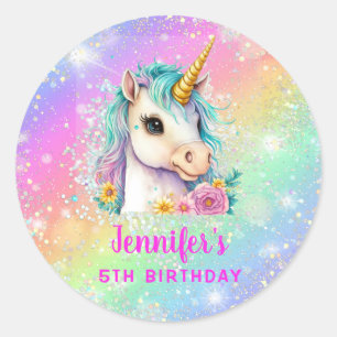 Sticker Rond Magique Unicorne Rainbow Sparkle Anniversaire