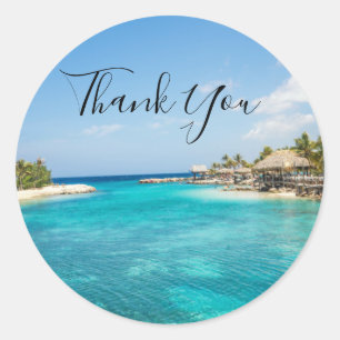 Sticker Rond Magnifique Blue Tropical Beach Merci photo