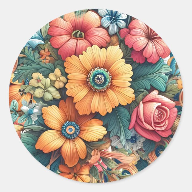 Sticker Rond Magnifique bouquet de fleurs (Devant)