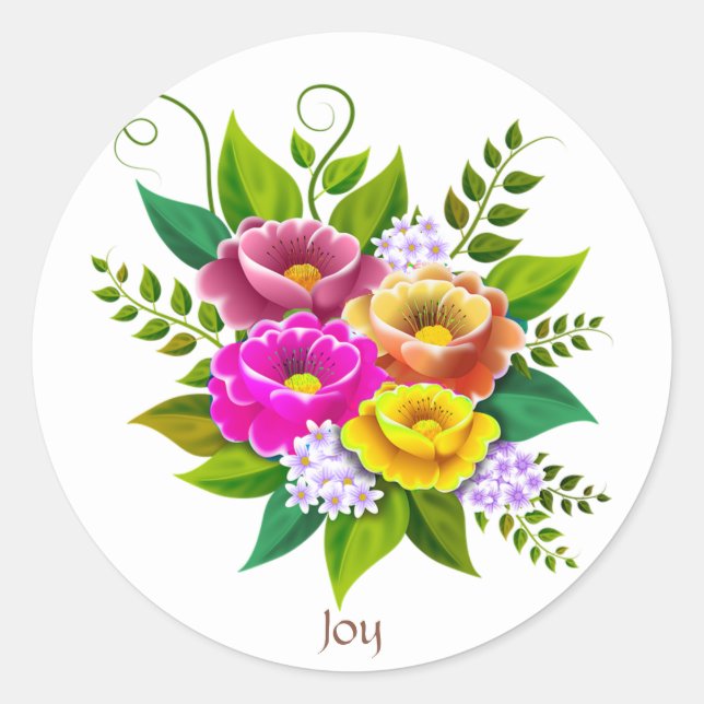 Sticker Rond Magnifique Bouquet de Fleurs Colorées (Devant)