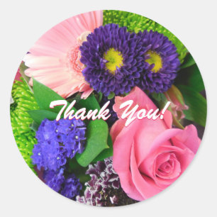 Sticker Rond Magnifique Bouquet Floral, Merci !