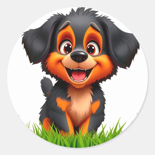 Sticker Rond Magnifique caricature Chiot avec yeux brillants (Devant)