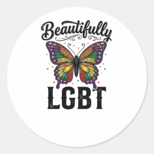 Sticker Rond Magnifique Chemise LGBT Papillon Vintage Fierté_1