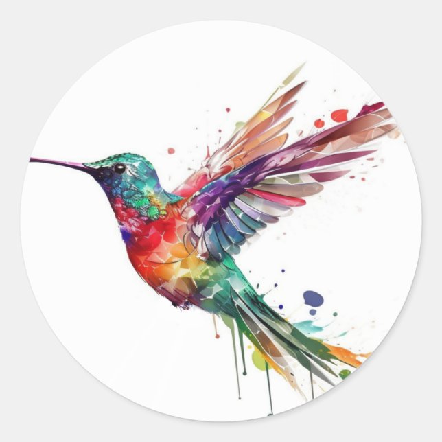 Sticker Rond Magnifique colibri arc-en-ciel avec effet Splatter (Devant)