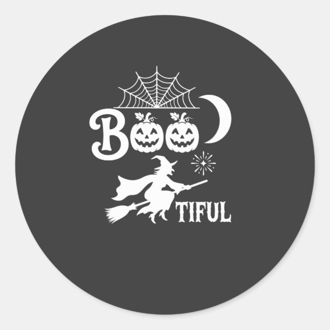 Sticker Rond Magnifique conception de sorcière de Halloween Moo (Devant)