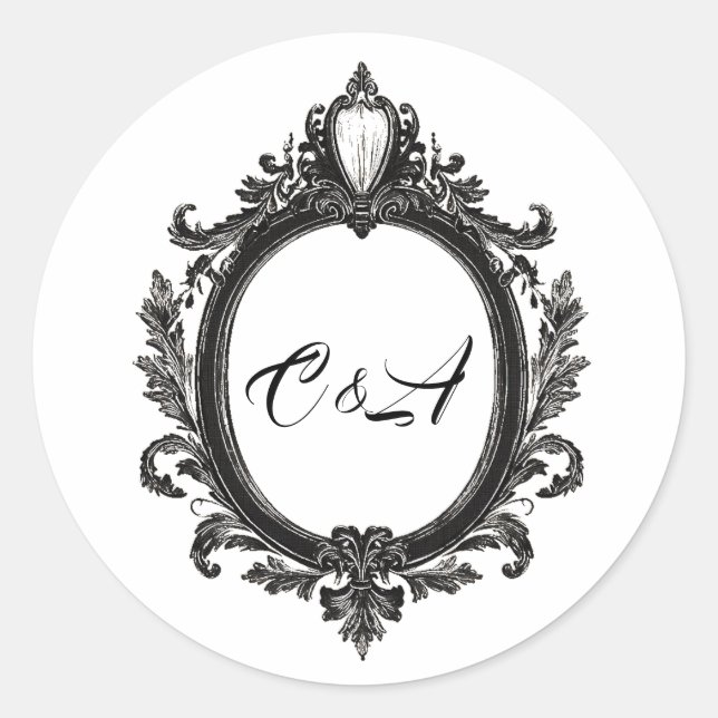 Sticker Rond Magnifique Crest Motif, couple monogramme, mariage (Devant)