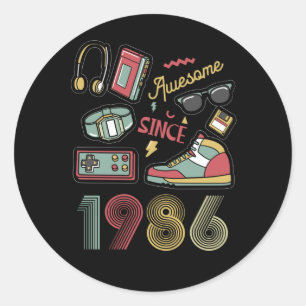 Sticker Rond Magnifique depuis 1986 Vintage Retro 36e anniversa