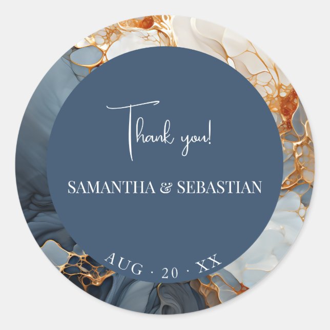 Sticker Rond Magnifique Indigo Blue et Gold Abstrait (Devant)